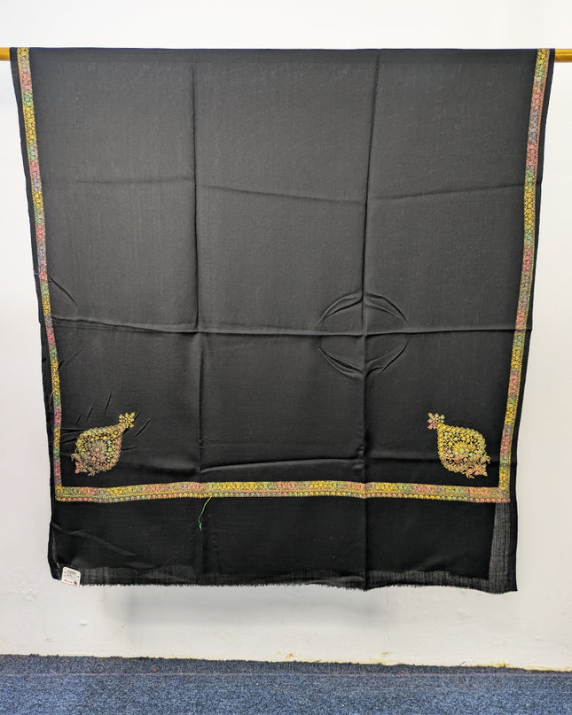 Wool Pashmina with Handmade Kashmiri Sui 4 Side Border Work Shawl