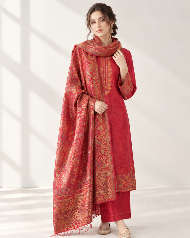 Luxury Pure Indian Kani Silk with Moonlight Work 3Pc Unstitched