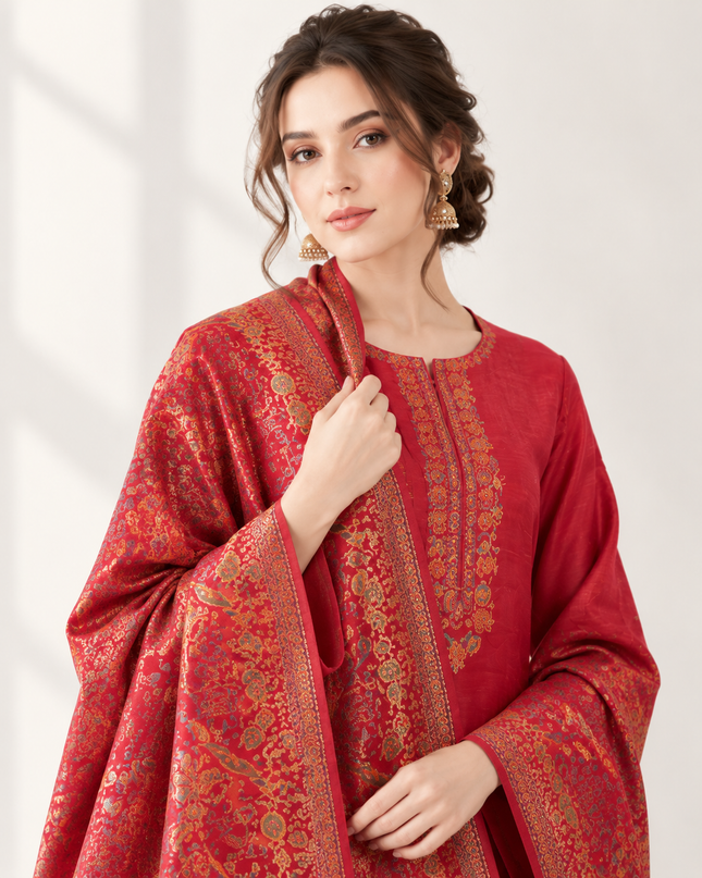 Luxury Pure Indian Kani Silk with Moonlight Work 3Pc Unstitched
