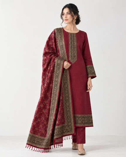 Pure Indian Kani Silk with Moonlight Work 3Pc Unstitched
