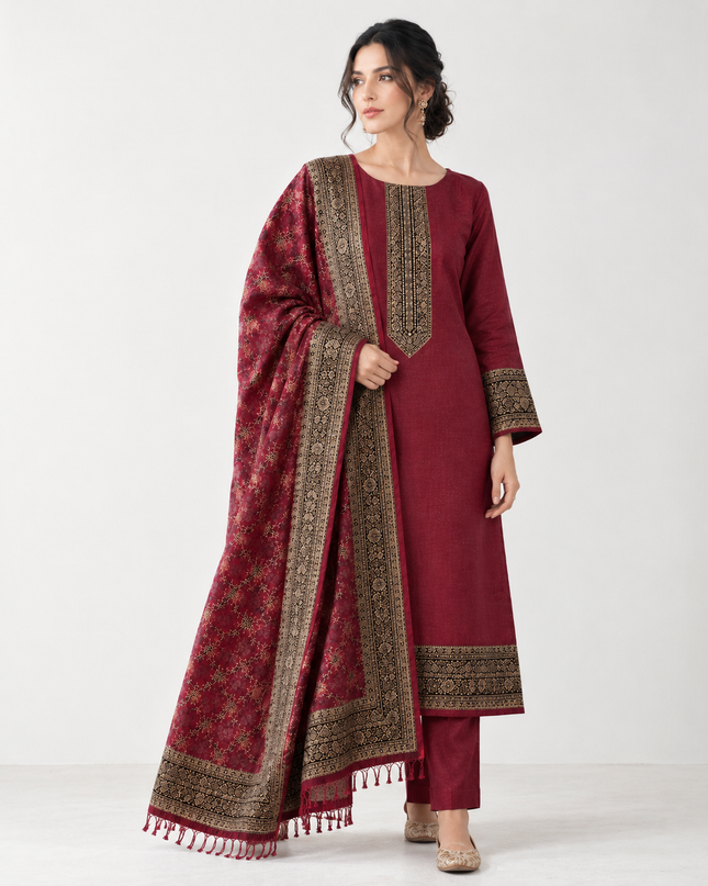 Pure Indian Kani Silk with Moonlight Work 3Pc Unstitched