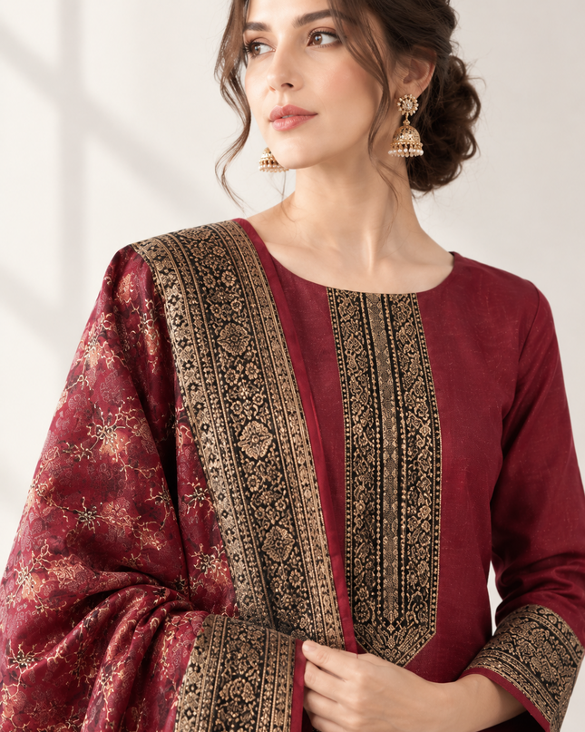 Pure Indian Kani Silk with Moonlight Work 3Pc Unstitched