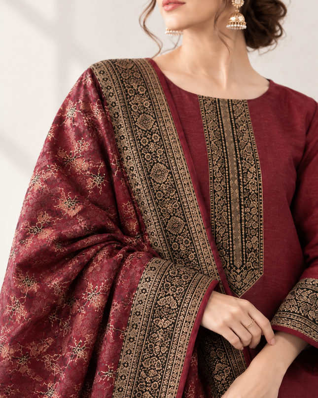 Pure Indian Kani Silk with Moonlight Work 3Pc Unstitched