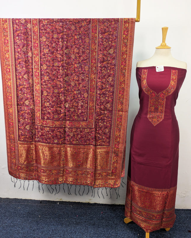 Luxury Pure Indian Kani Silk with Moonlight Work 3Pc Unstitched