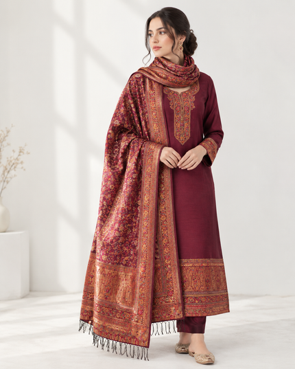 Luxury Pure Indian Kani Silk with Moonlight Work 3Pc Unstitched