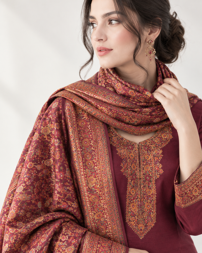Luxury Pure Indian Kani Silk with Moonlight Work 3Pc Unstitched