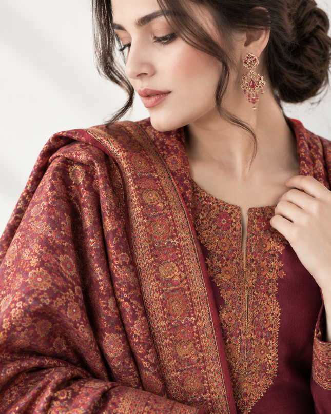 Luxury Pure Indian Kani Silk with Moonlight Work 3Pc Unstitched