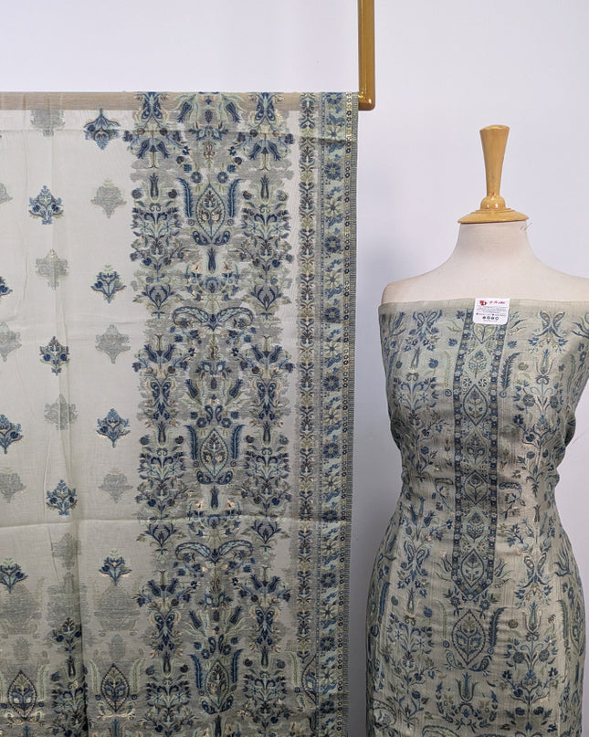 Exquisite Pure Indian Kani Silk with Zari Work 3Pc Unstitched