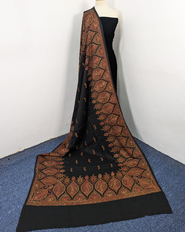 Premium Wool Pashmina with Kashmiri Sui Heavy Border Work Shawl