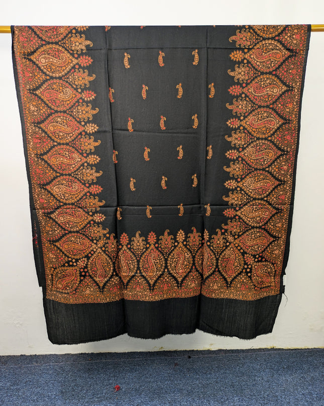 Premium Wool Pashmina with Kashmiri Sui Heavy Border Work Shawl