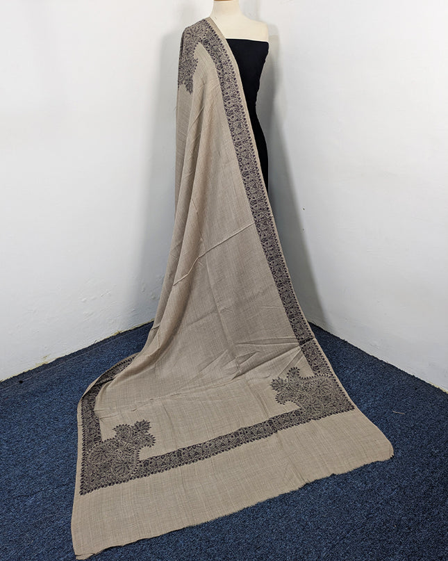Exquisite Kashmiri Sui Heavy Border Work Wool Pashmina Shawl
