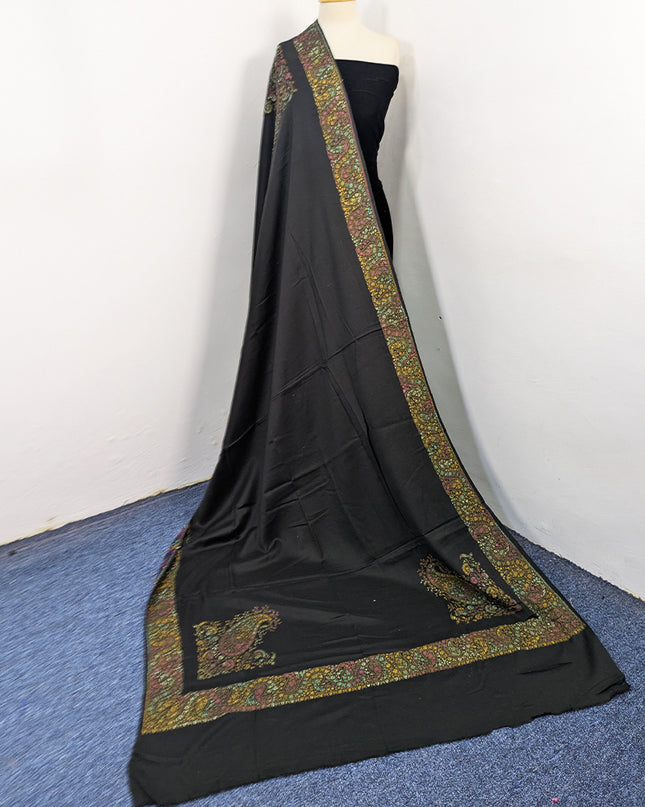 Exquisite Kashmiri Sui Heavy Border Work Wool Pashmina Shawl