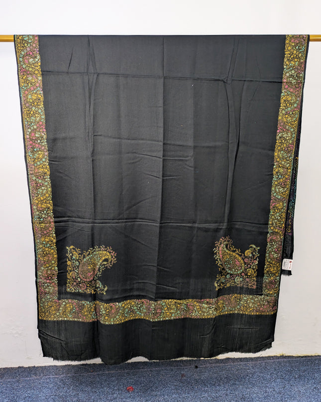 Exquisite Kashmiri Sui Heavy Border Work Wool Pashmina Shawl