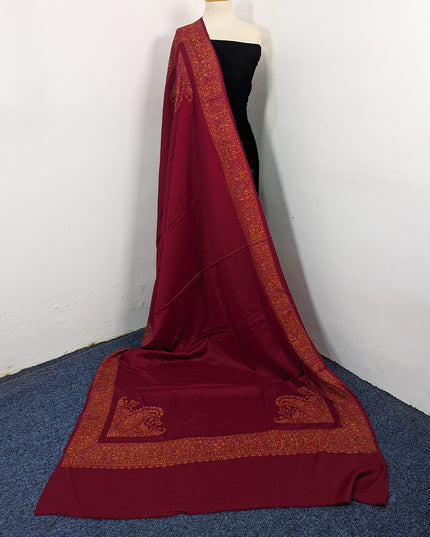 Exquisite Kashmiri Sui Heavy Border Work Wool Pashmina Shawl