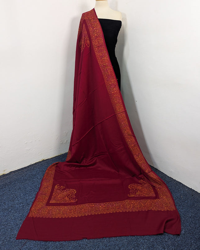 Exquisite Kashmiri Sui Heavy Border Work Wool Pashmina Shawl