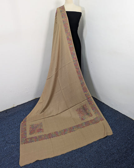 Exquisite Kashmiri Sui Heavy Border Work Wool Pashmina Shawl
