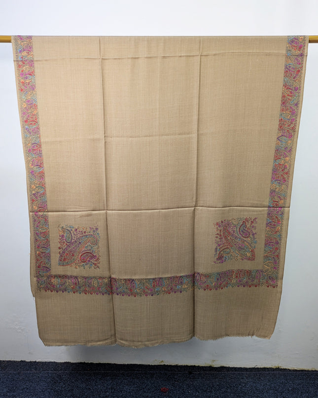 Exquisite Kashmiri Sui Heavy Border Work Wool Pashmina Shawl