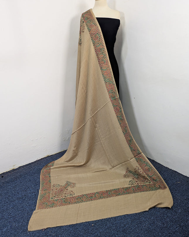 Exquisite Kashmiri Sui Heavy Border Work Wool Pashmina Shawl