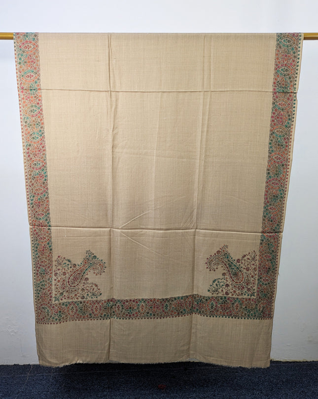 Exquisite Kashmiri Sui Heavy Border Work Wool Pashmina Shawl