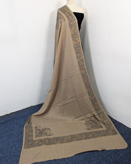 Exquisite Kashmiri Sui Heavy Border Work Wool Pashmina Shawl
