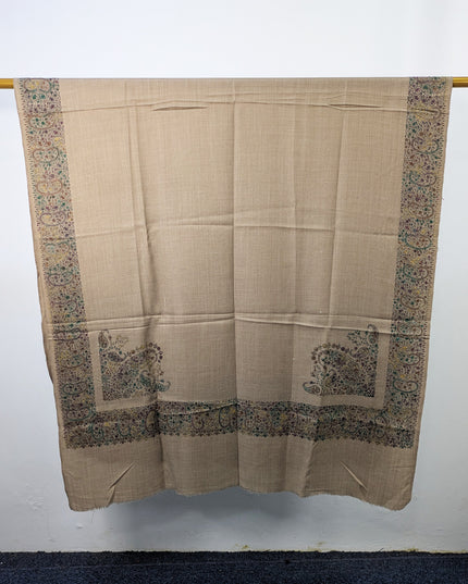Exquisite Kashmiri Sui Heavy Border Work Wool Pashmina Shawl
