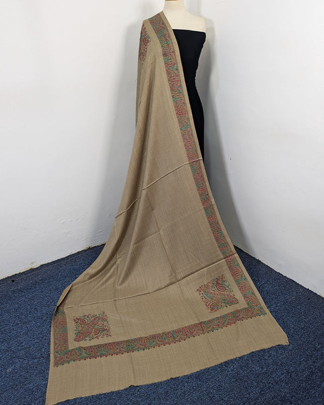 Exquisite Kashmiri Sui Heavy Border Work Wool Pashmina Shawl