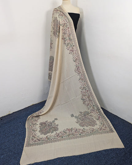 Handmade Kashmiri Sui Heavy Border Work Wool Pashmina Shawl