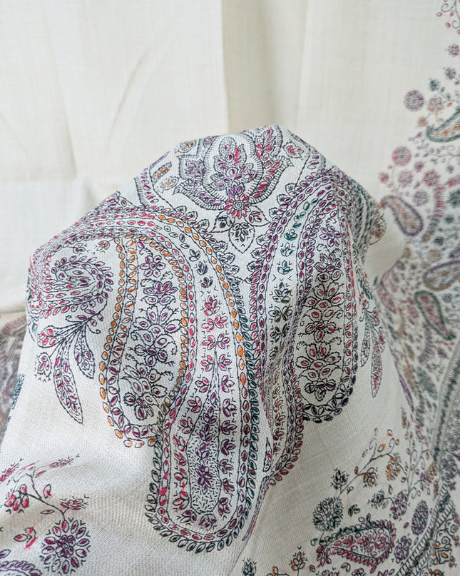 Handmade Kashmiri Sui Heavy Border Work Wool Pashmina Shawl