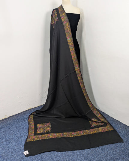 Exquisite Kashmiri Sui Heavy Border Work Wool Pashmina Shawl