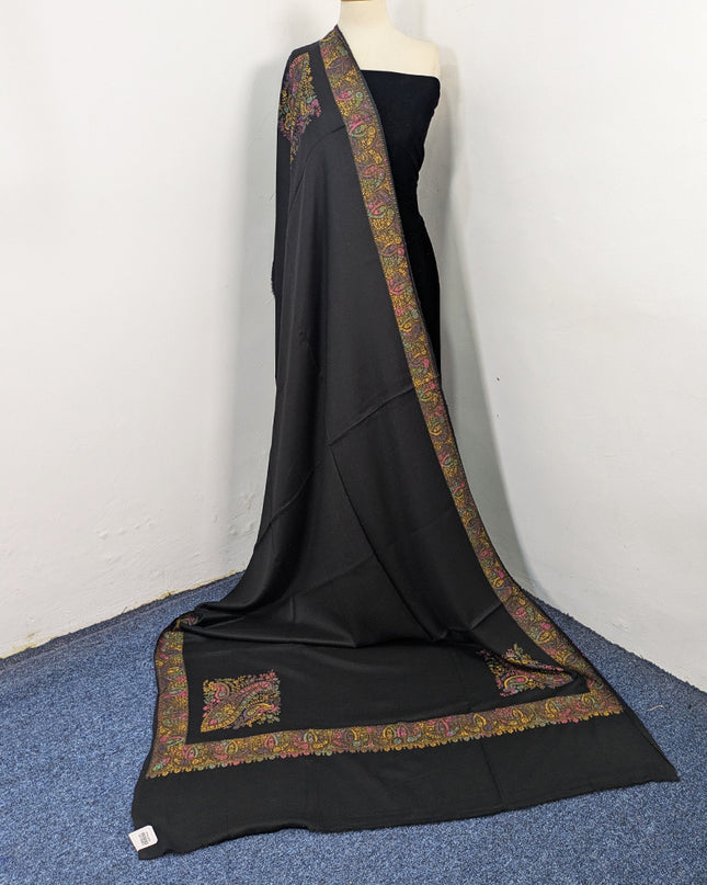 Exquisite Kashmiri Sui Heavy Border Work Wool Pashmina Shawl