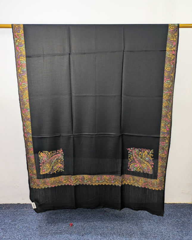 Exquisite Kashmiri Sui Heavy Border Work Wool Pashmina Shawl