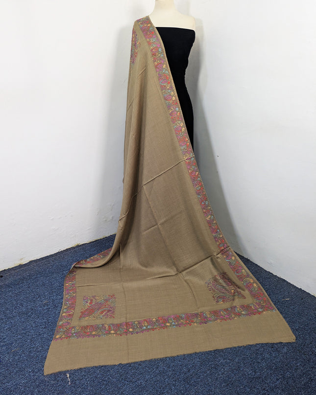 Exquisite Kashmiri Sui Heavy Border Work Wool Pashmina Shawl
