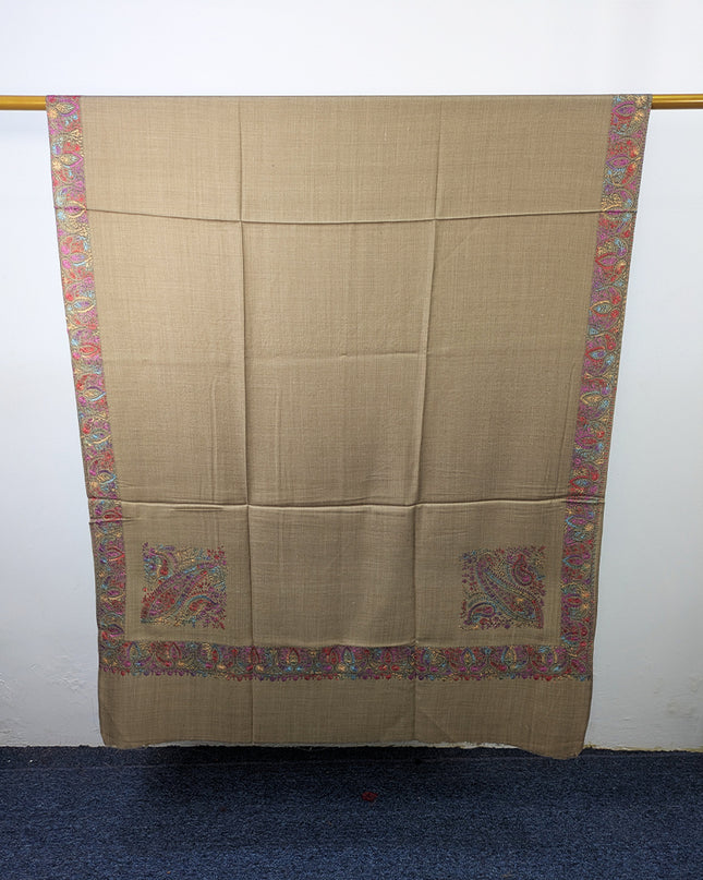 Exquisite Kashmiri Sui Heavy Border Work Wool Pashmina Shawl