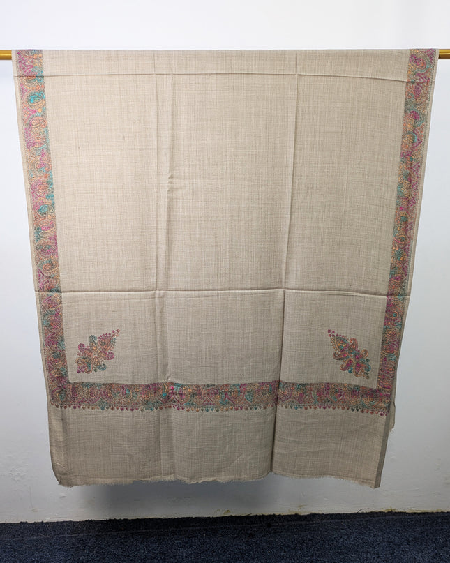 Wool Pashmina with Handmade Kashmiri Sui Heavy Border Work Shawl