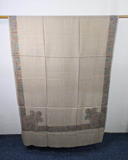 Exquisite Kashmiri Sui Heavy Border Work Wool Pashmina Shawl
