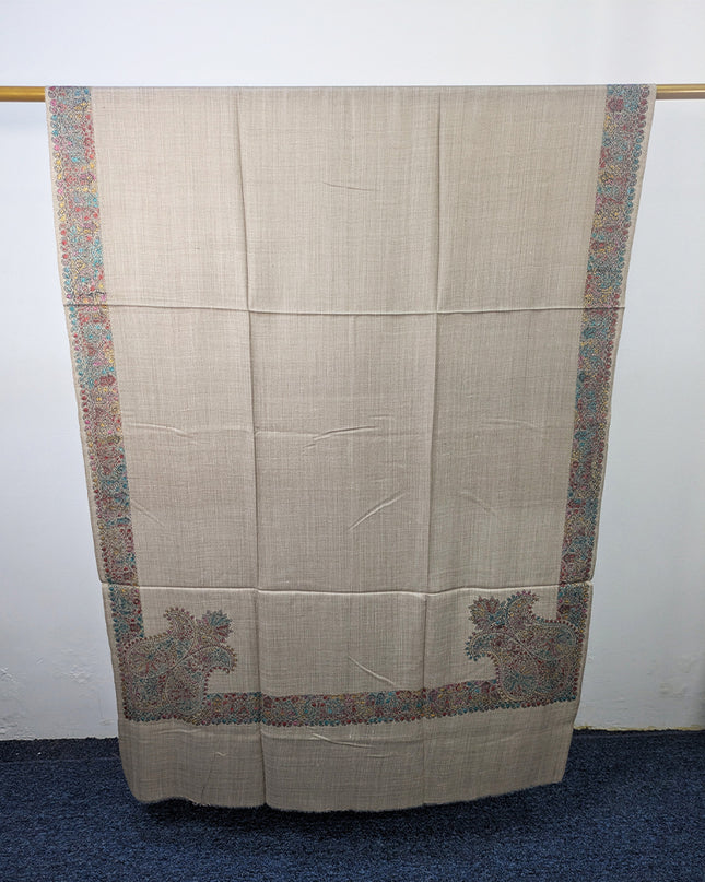 Exquisite Kashmiri Sui Heavy Border Work Wool Pashmina Shawl