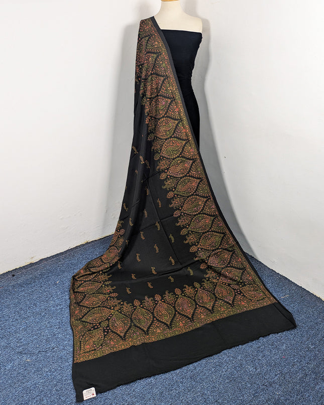 Premium Wool Pashmina with Kashmiri Sui Heavy Border Work Shawl