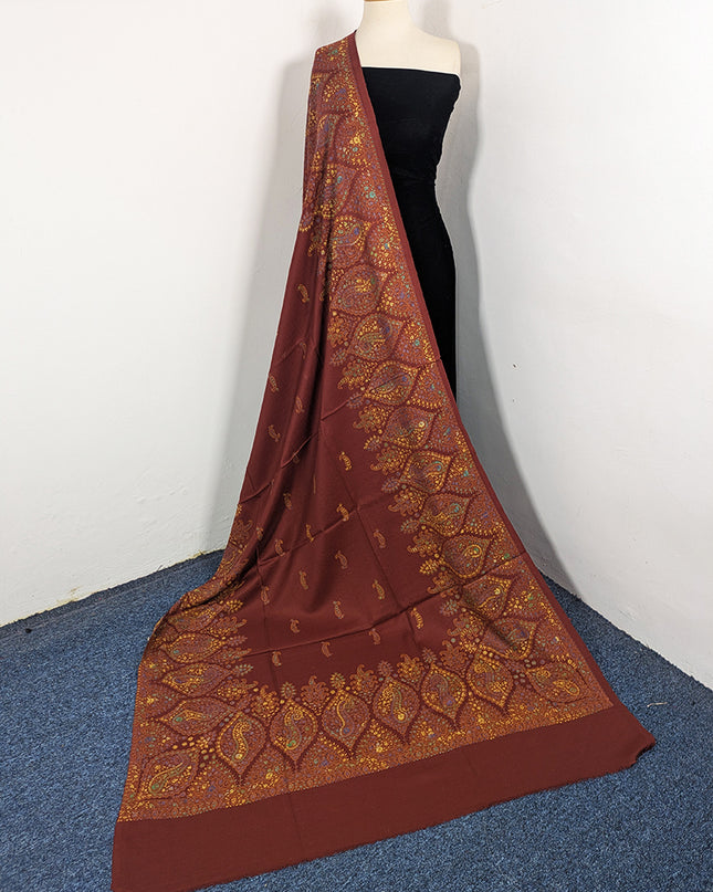 Premium Wool Pashmina with Kashmiri Sui Heavy Border Work Shawl
