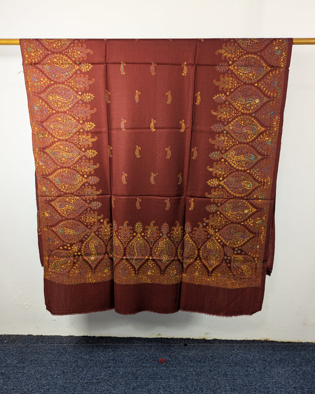 Premium Wool Pashmina with Kashmiri Sui Heavy Border Work Shawl