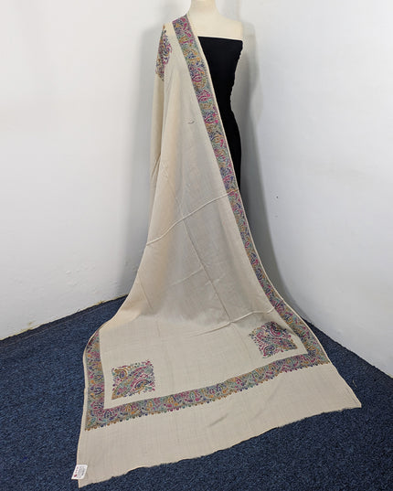 Exquisite Kashmiri Sui Heavy Border Work Wool Pashmina Shawl
