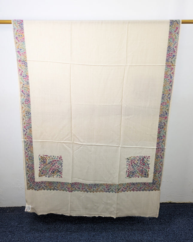 Exquisite Kashmiri Sui Heavy Border Work Wool Pashmina Shawl