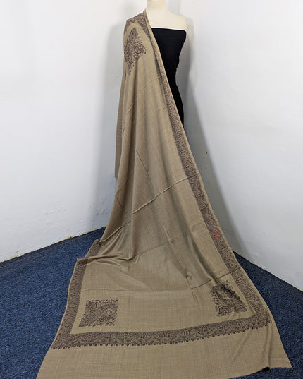 Exquisite Kashmiri Sui Heavy Border Work Wool Pashmina Shawl