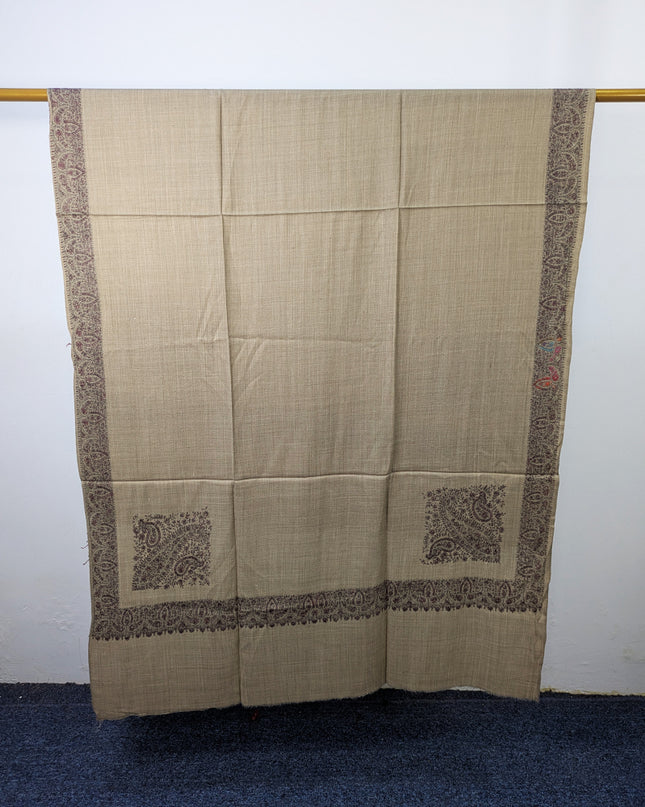 Exquisite Kashmiri Sui Heavy Border Work Wool Pashmina Shawl