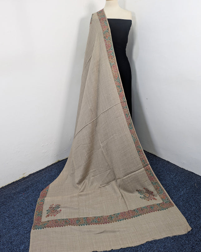 Wool Pashmina with Handmade Kashmiri Sui Heavy Border Work Shawl