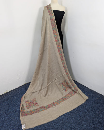 Exquisite Kashmiri Sui Heavy Border Work Wool Pashmina Shawl