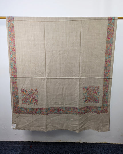 Exquisite Kashmiri Sui Heavy Border Work Wool Pashmina Shawl
