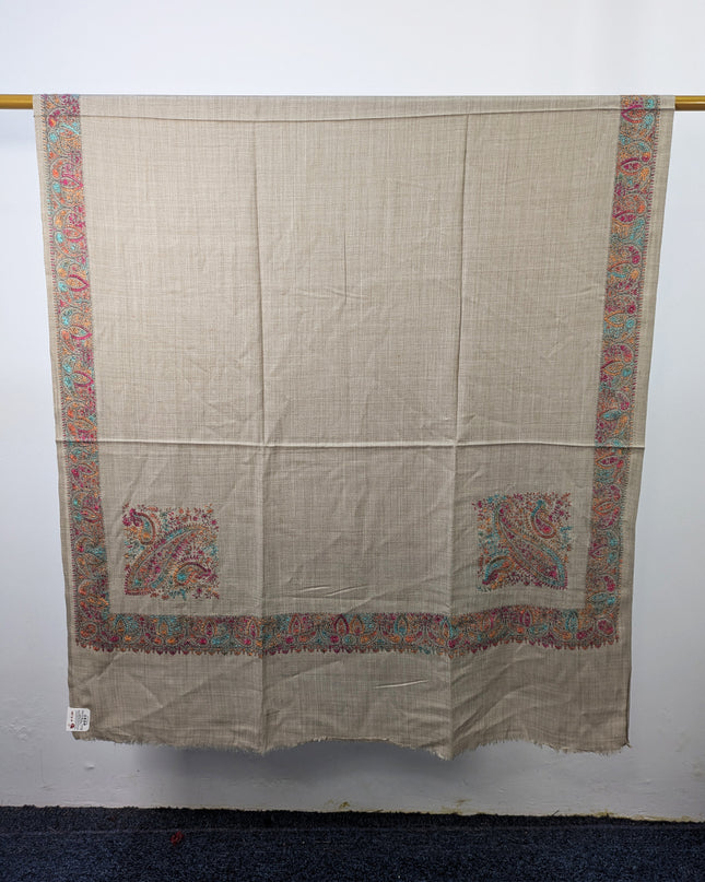 Exquisite Kashmiri Sui Heavy Border Work Wool Pashmina Shawl
