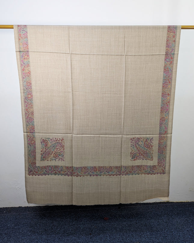 Exquisite Kashmiri Sui Heavy Border Work Wool Pashmina Shawl