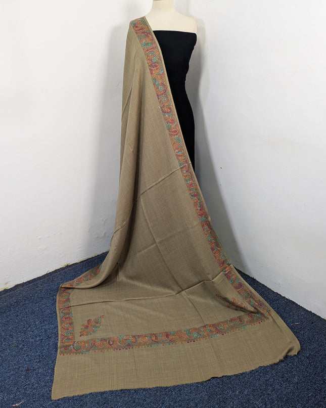 Wool Pashmina with Handmade Kashmiri Sui Heavy Border Work Shawl