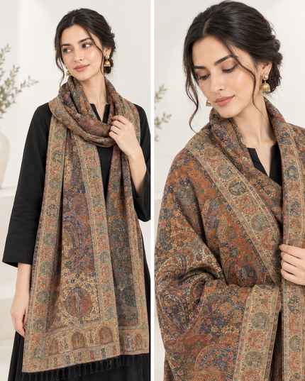 Luxury Pure Indian Moonlight Kani Silk Shawl - Mughal Shikaargah